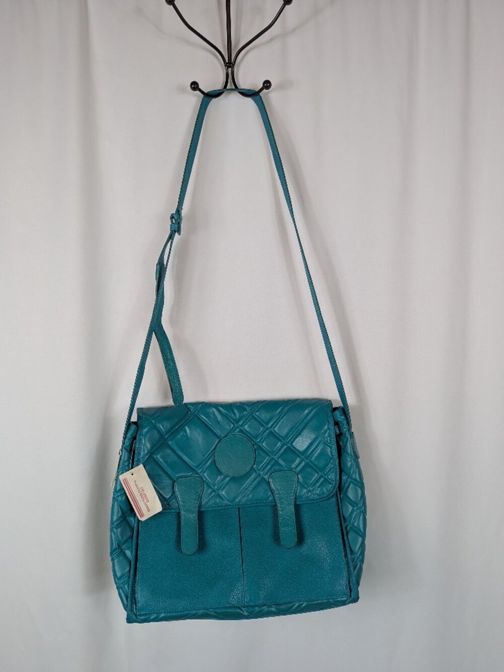 Falchi Sport Blue Turquoise Leather Tote Messenger Bag Crossbody Vintage NEW NWT